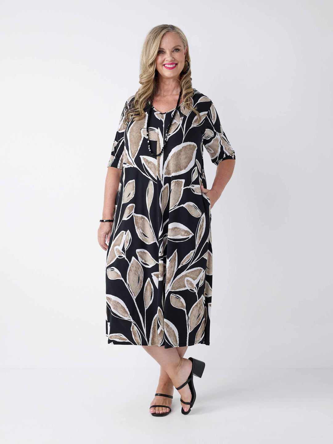 A-Line Printed Jersey Midi Dress
