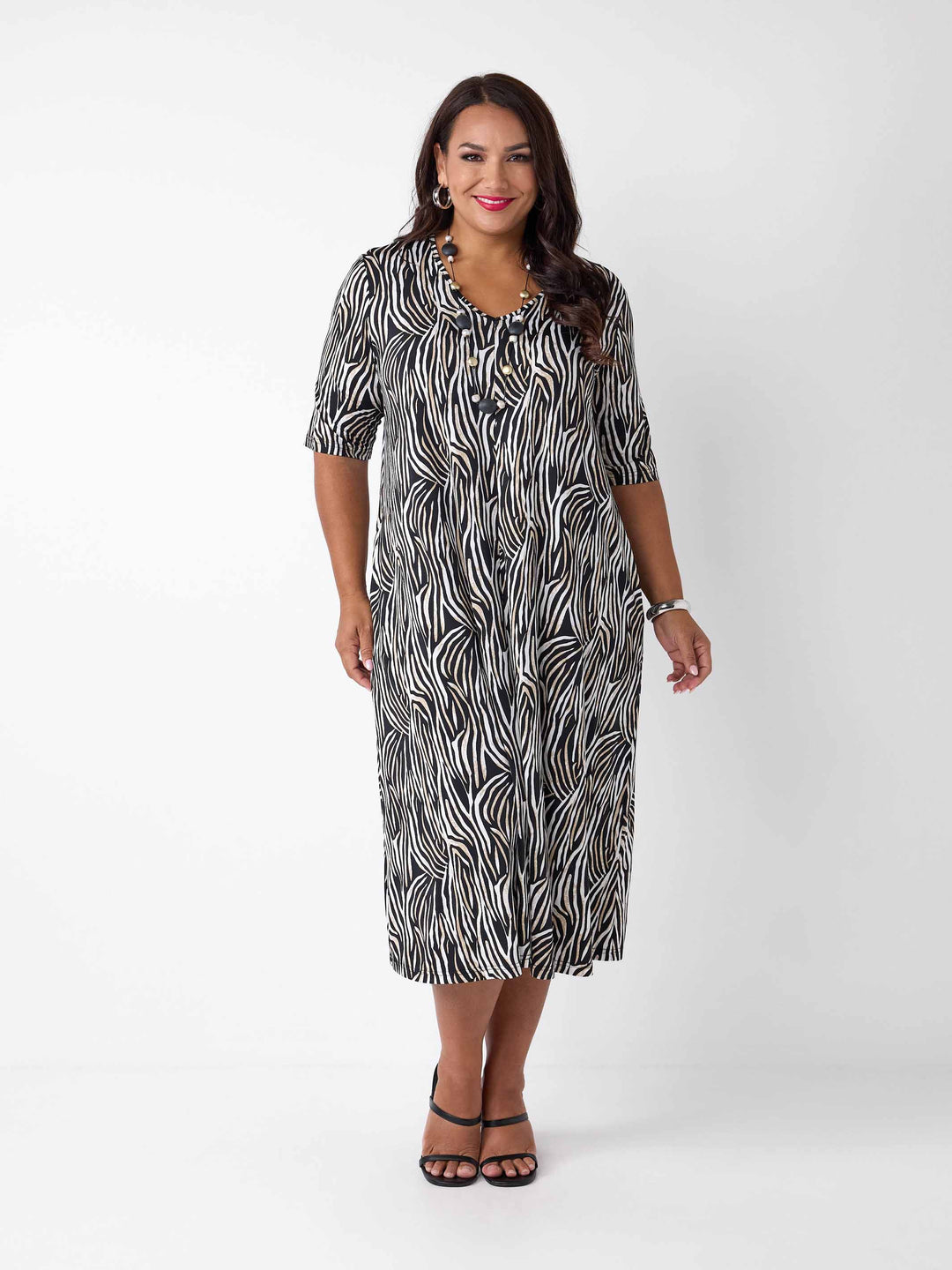 A-Line Printed Jersey Midi Dress