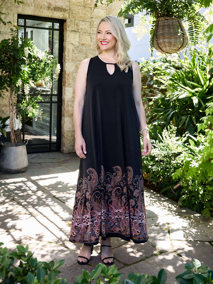 Keyhole Printed Jersey Maxi Dress - Boho
