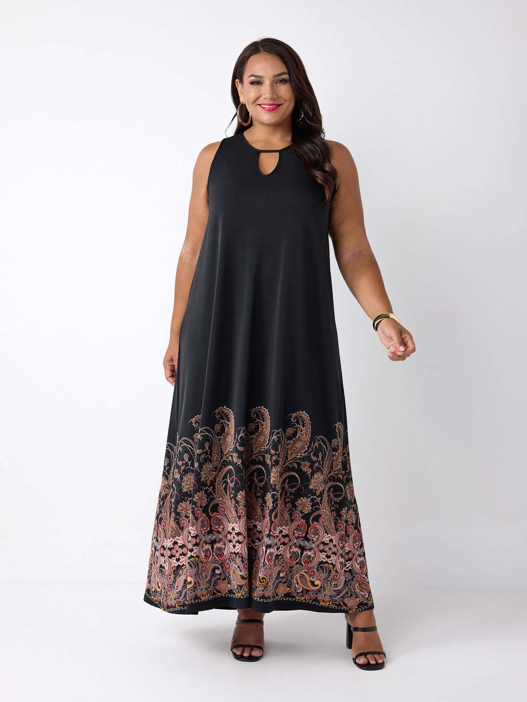 Keyhole Printed Jersey Maxi Dress - Boho