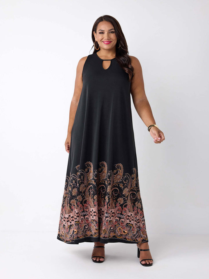 Keyhole Printed Jersey Maxi Dress - Boho