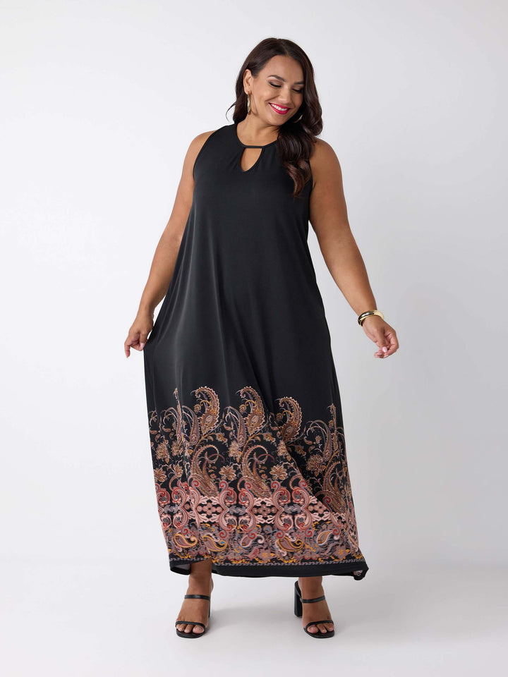 Keyhole Printed Jersey Maxi Dress - Boho