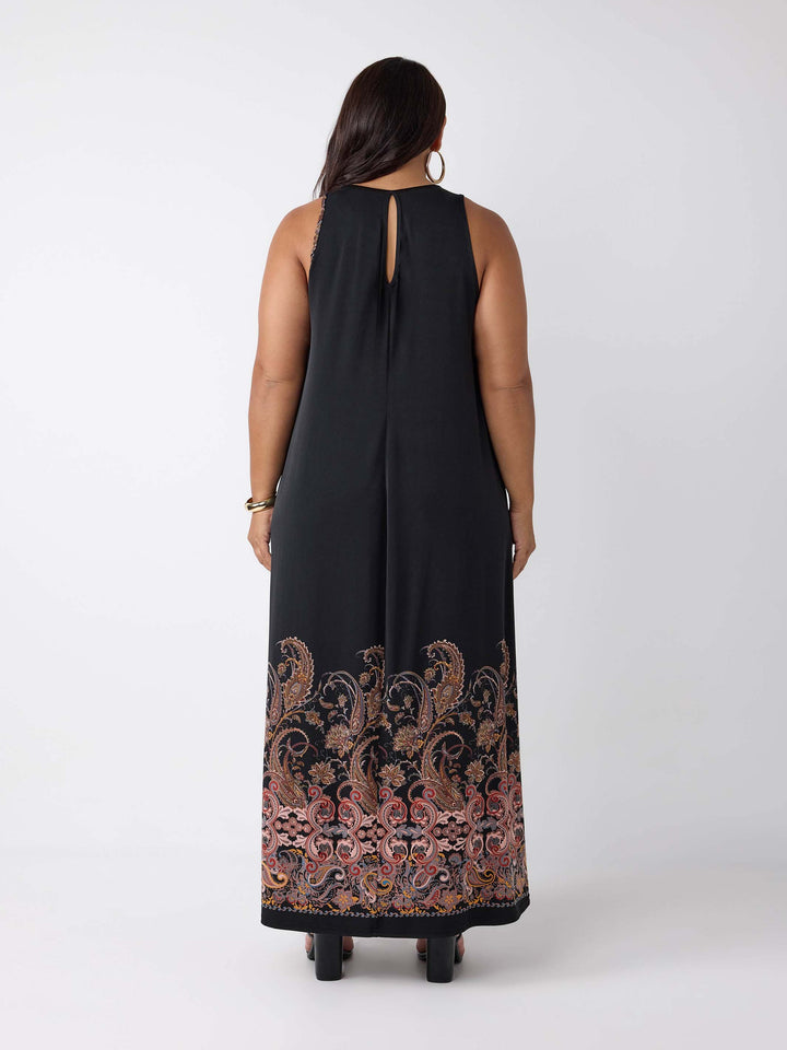 Keyhole Printed Jersey Maxi Dress - Boho