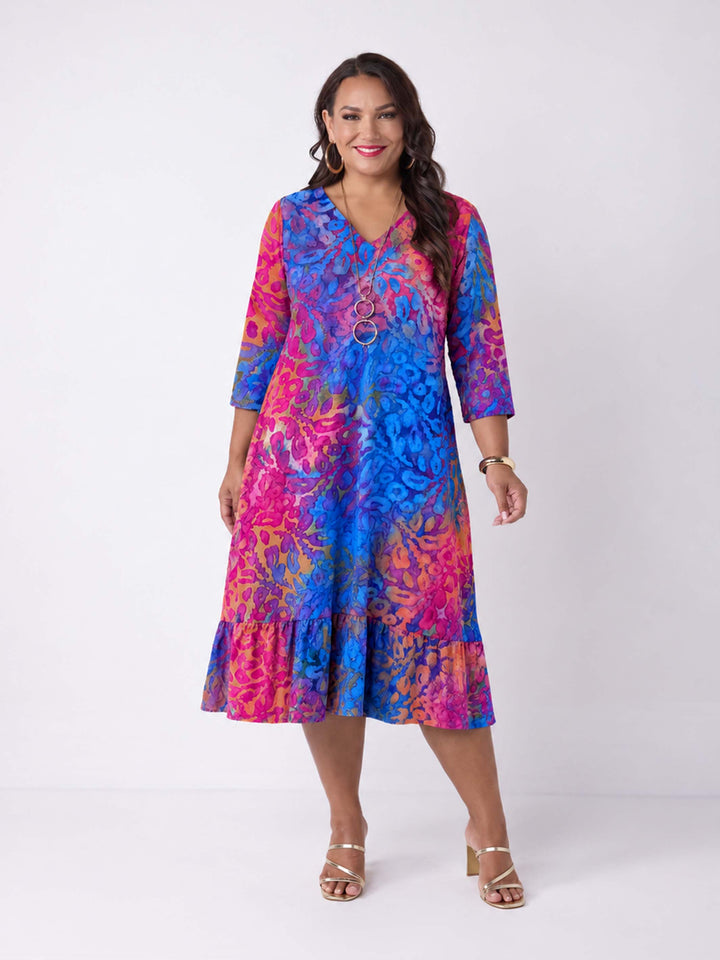 Ruffle Frill Burnout Jersey Midi Dress - Magical Colours