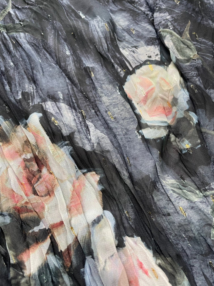 Shimmer Print Crushed Evening Dress - Wild Roses