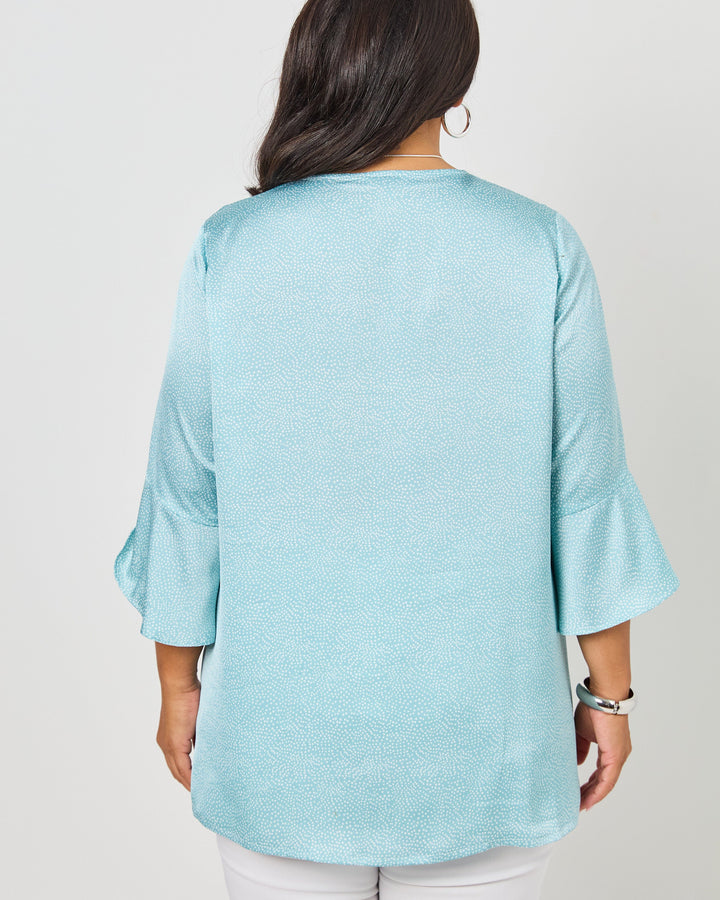 V-Neck Frill Sleeve Top - Sage Mini Spot