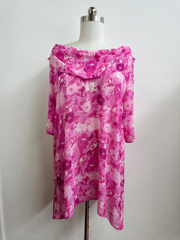 Cowl Neck Print Top - Pink Romance
