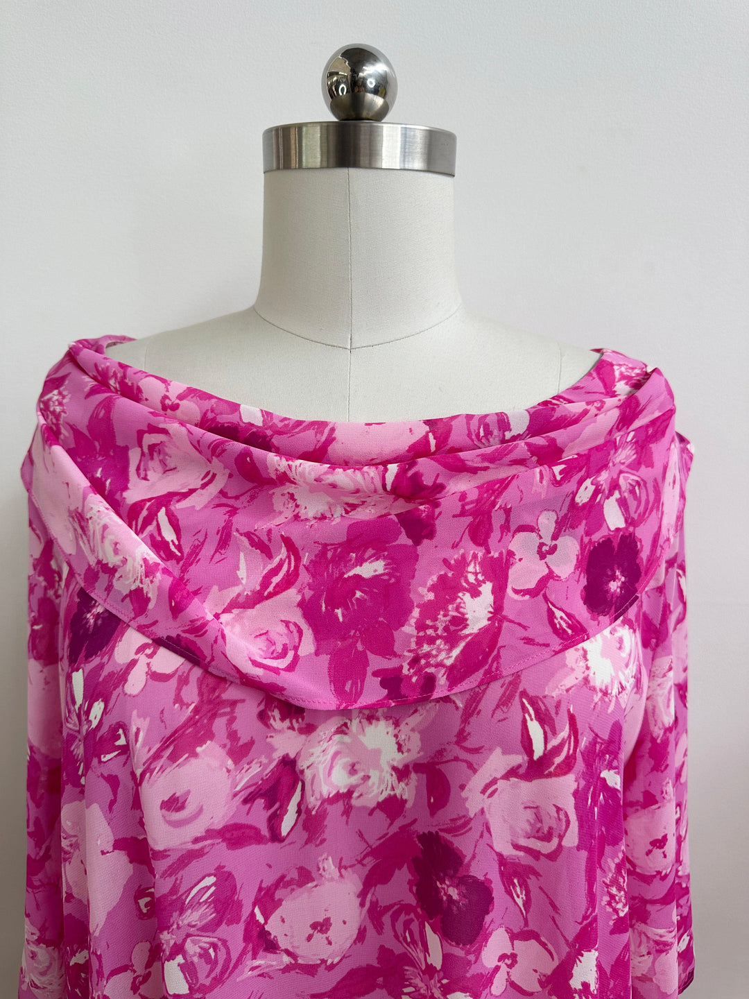 Cowl Neck Print Top - Pink Romance