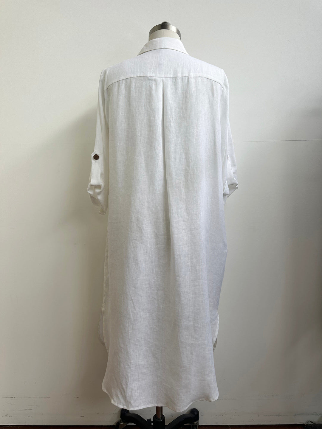 Collared Linen Shirt Dress - White