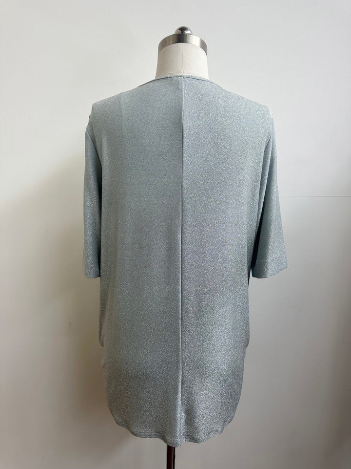 V-Neck Shimmer Front Knotted Top - Silver