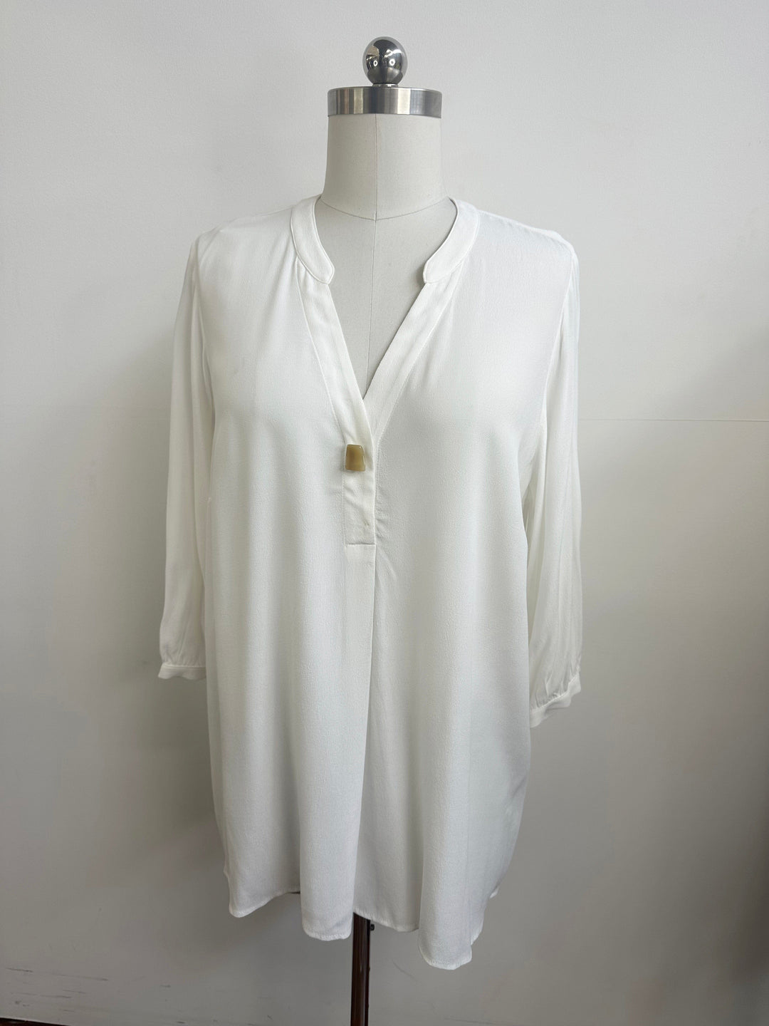 Nehru Collar V-Neck Plain Top - White