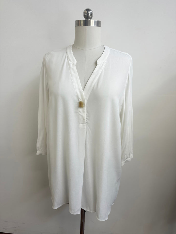 Nehru Collar V-Neck Plain Top - White