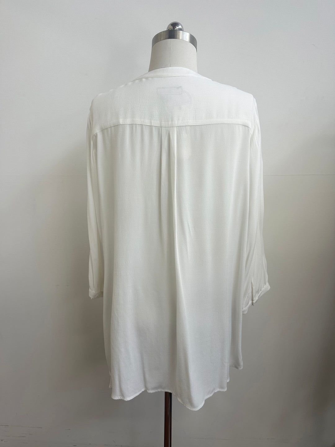Nehru Collar V-Neck Plain Top - White