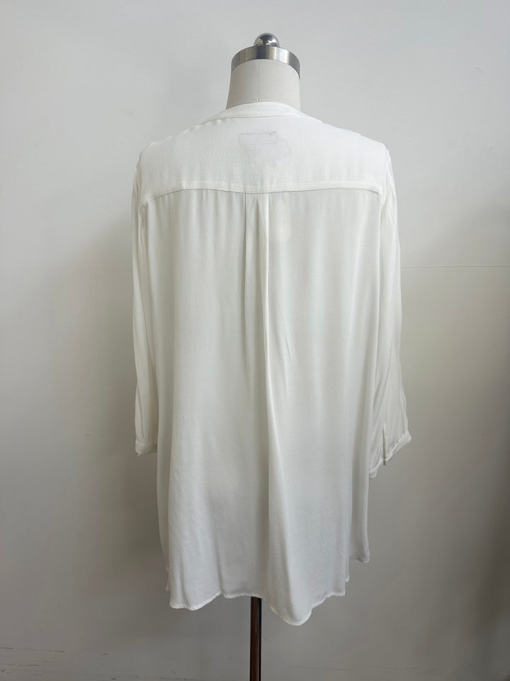 Nehru Collar V-Neck Plain Top - White