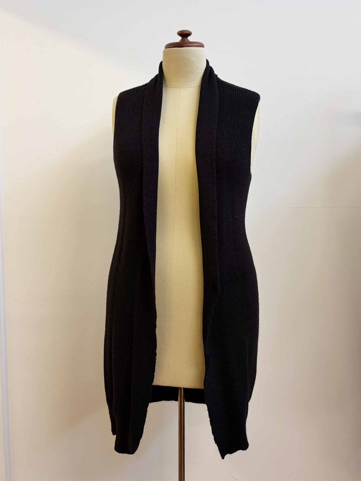 Open Front Longline Knitted Vest - Black