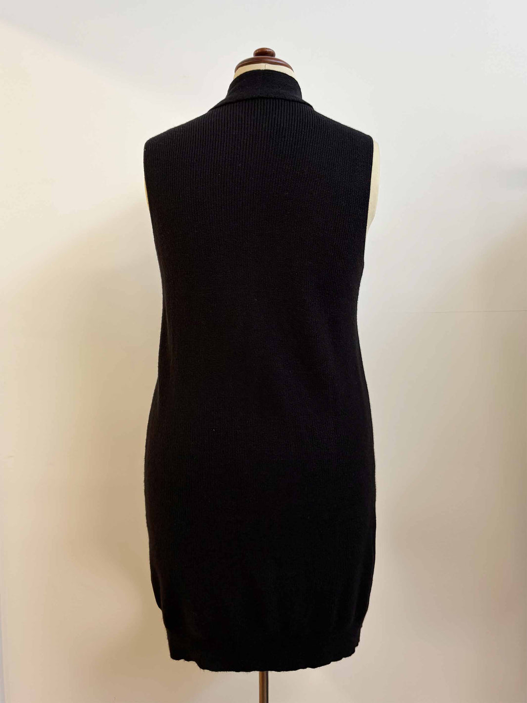 Open Front Longline Knitted Vest - Black