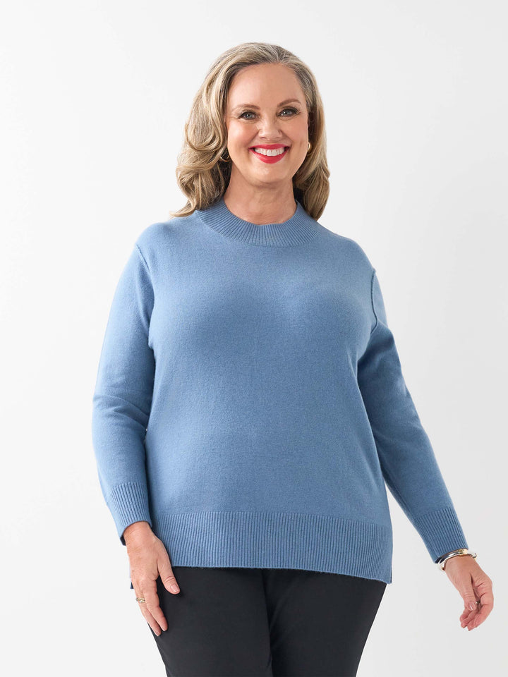 Mock Turtle Knit Jumper - Dusty Blue