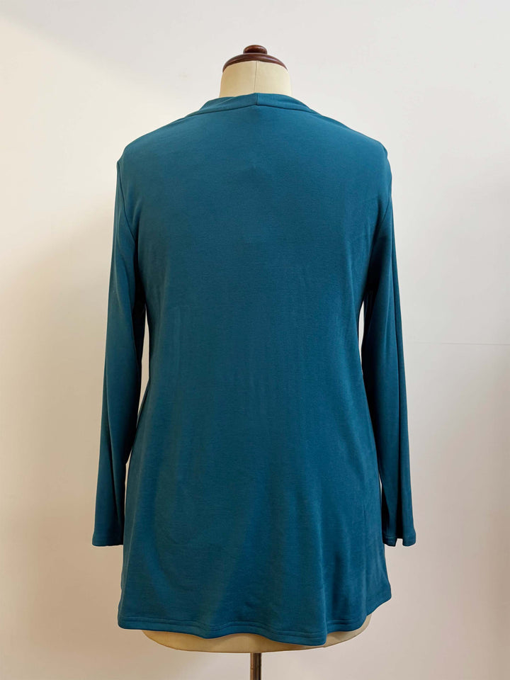 V-Neck Band Warm Feel Top - Peacock