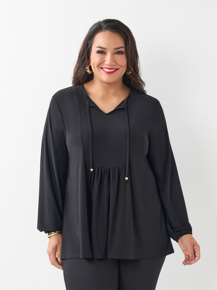 V-Neck Bib Front Top - Black