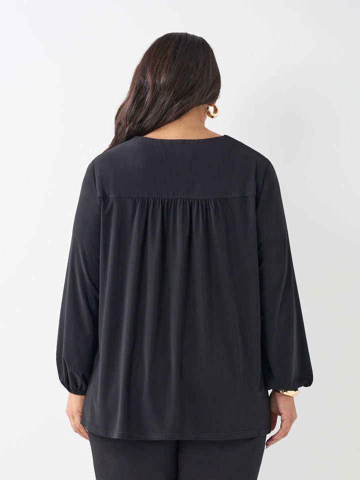 V-Neck Bib Front Top - Black