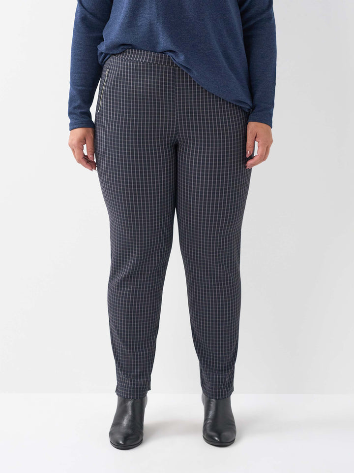 Zip Pocket Check Pant - Navy