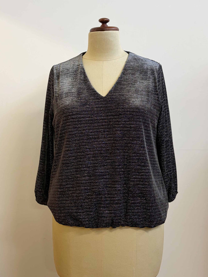 V-Neck Velvet Top - Dark Grey