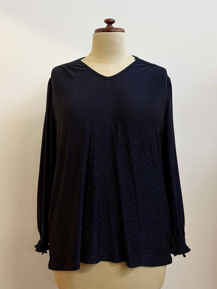 Shirred Cuff Evening Top - Midnight