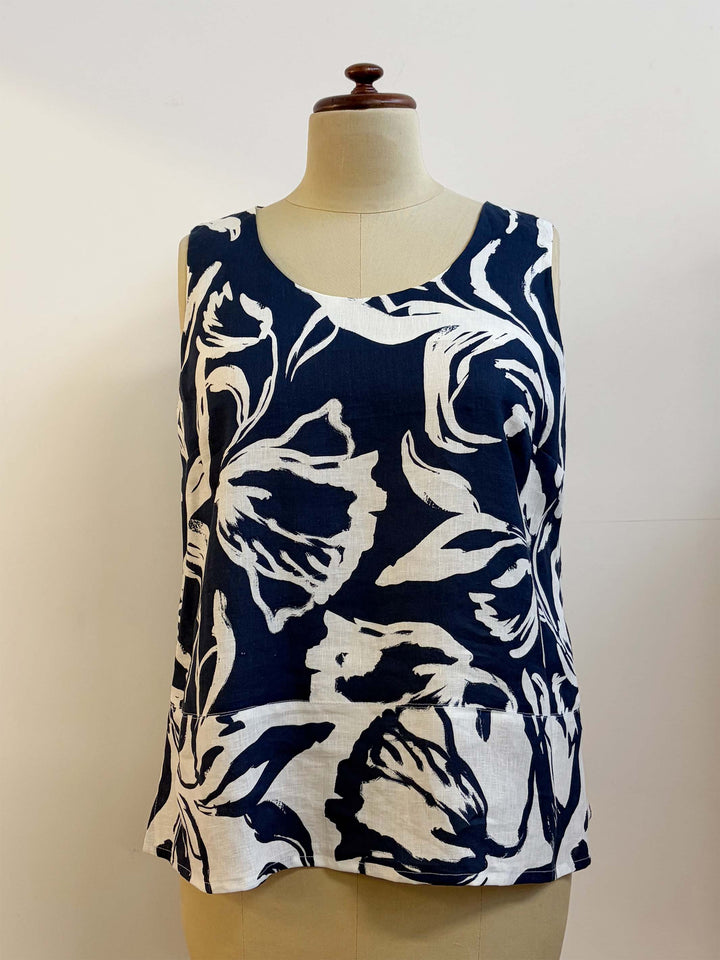 Printed Linen Camisole - Navy