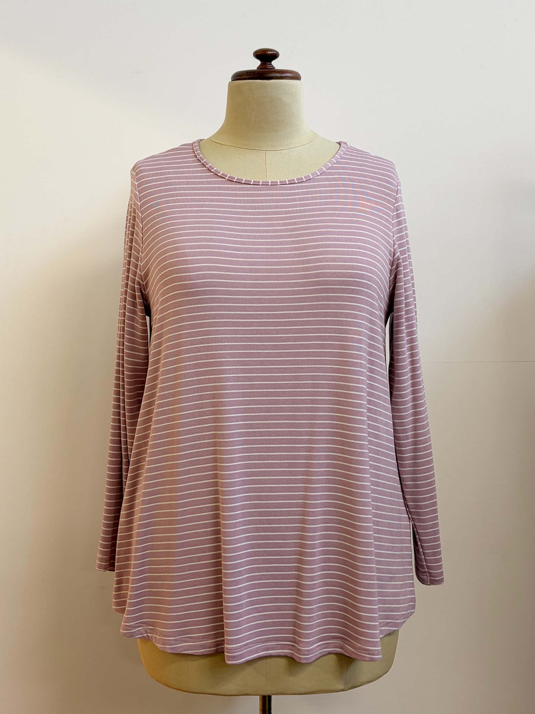 Long Sleeve Basic Stripe Tee - Dusty Pink