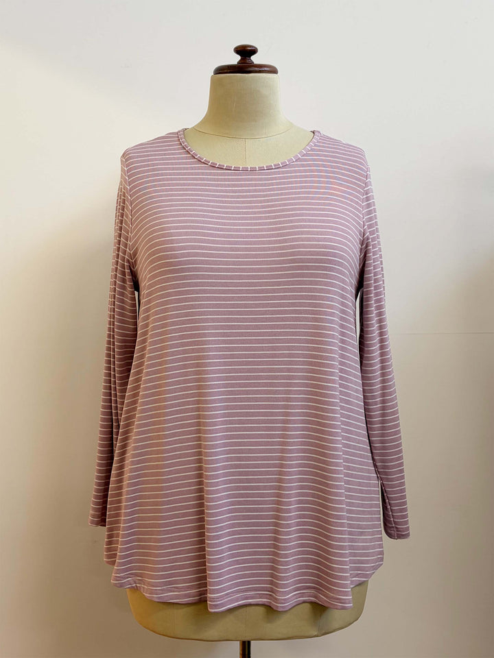 Long Sleeve Basic Stripe Tee - Dusty Pink