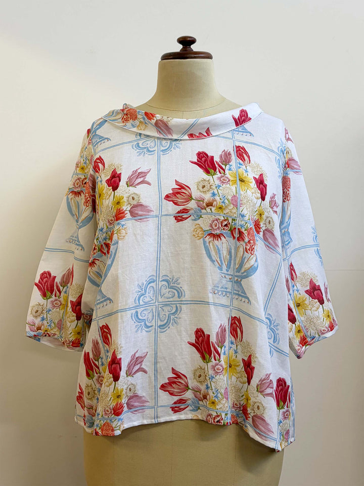Cowl Neck Cotton Top - Vase Tile