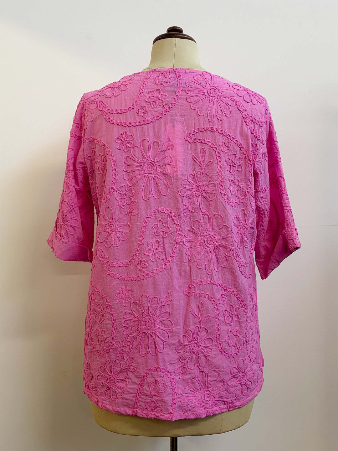 Embroidered Cotton Top -  Pink