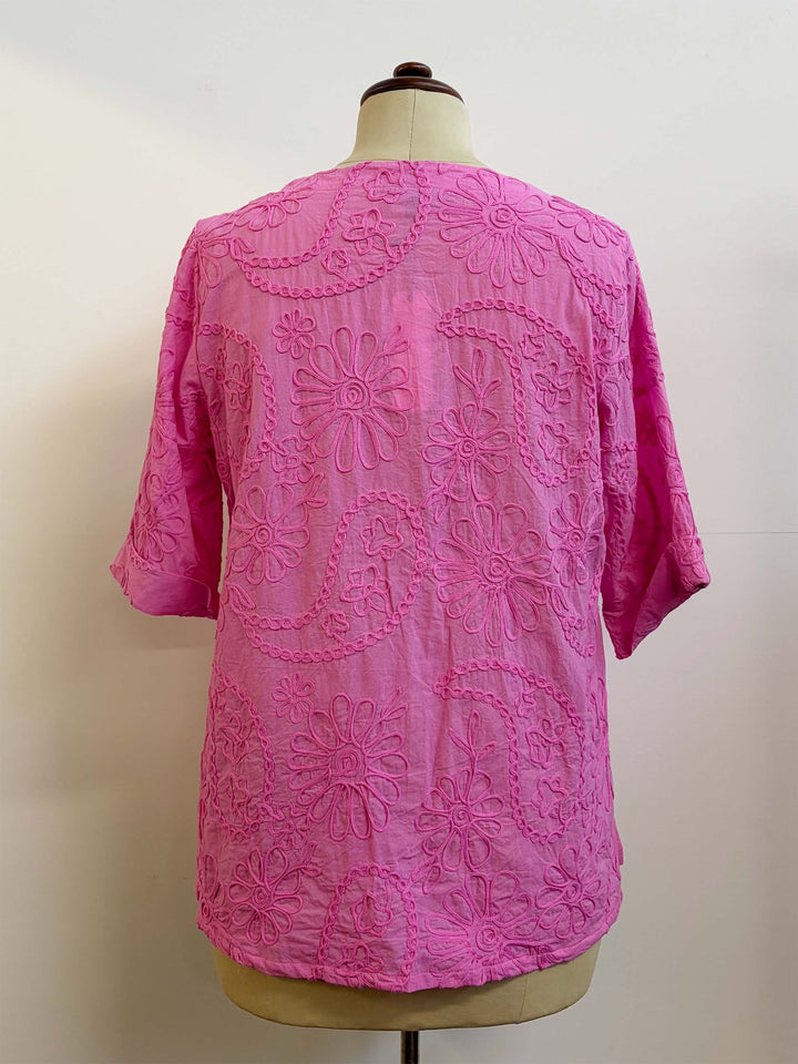 Embroidered Cotton Top -  Pink