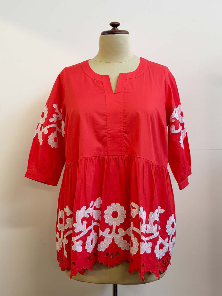 Floral Applique Top - Red