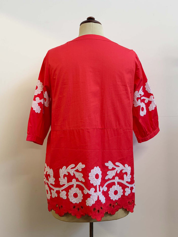 Floral Applique Top - Red