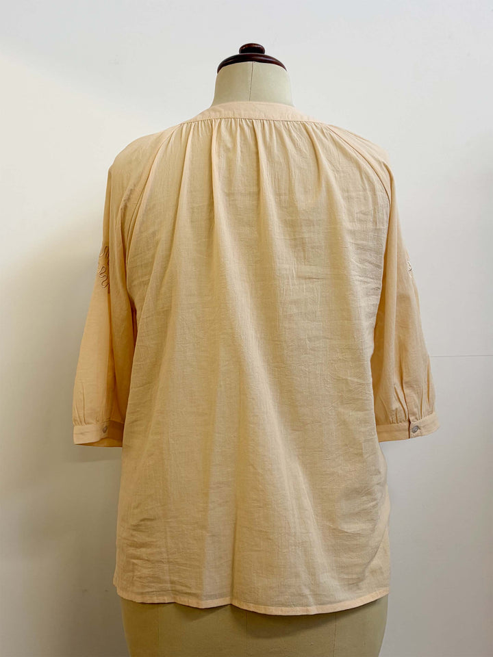 V-Neck Embroidered Tassel Tie Top - Cream