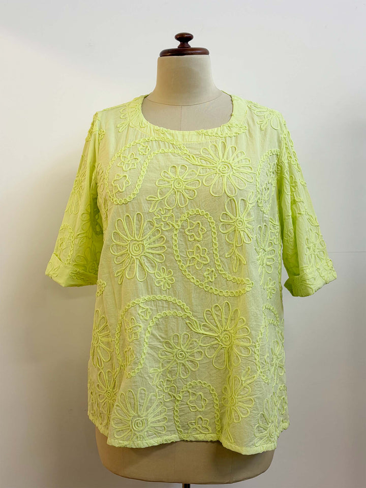 Embroidered Cotton Top -  Yellow