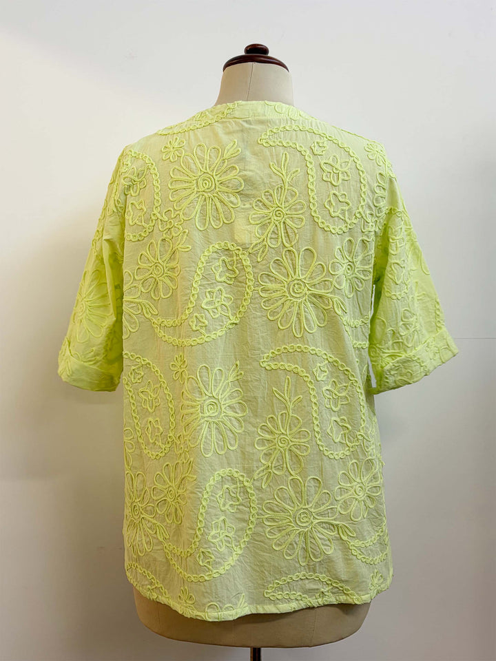Embroidered Cotton Top -  Yellow