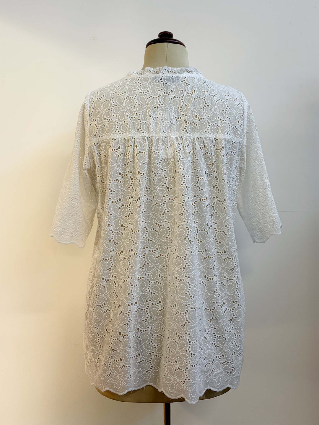 Ruffled Trim Broderie Top - White
