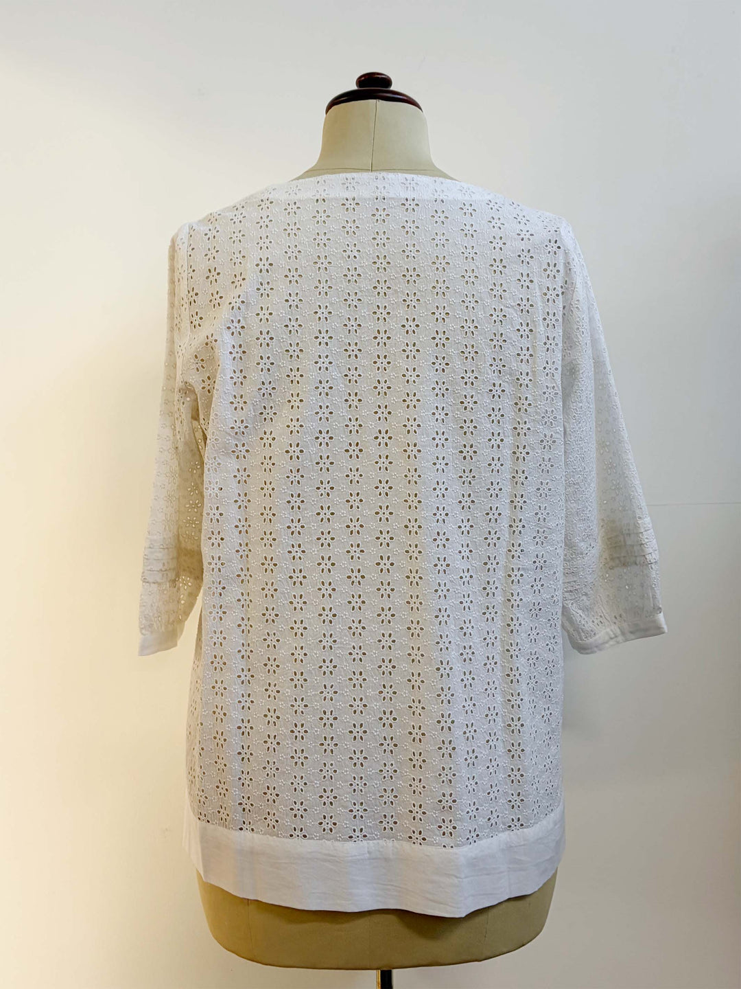 Notch Neck Broderie Top - White