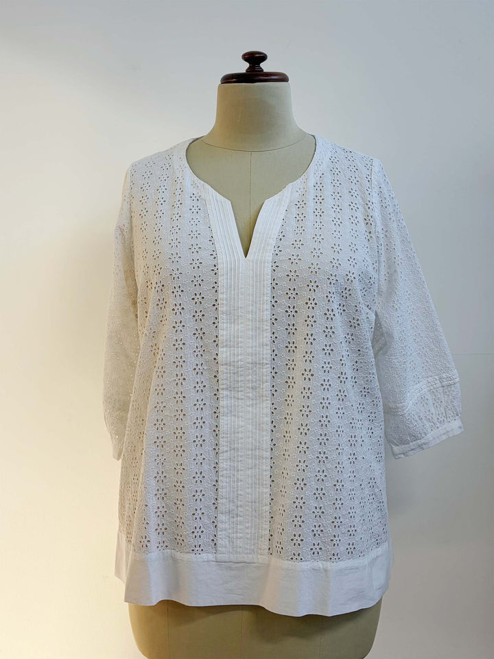 Broderie Tuck Top - White
