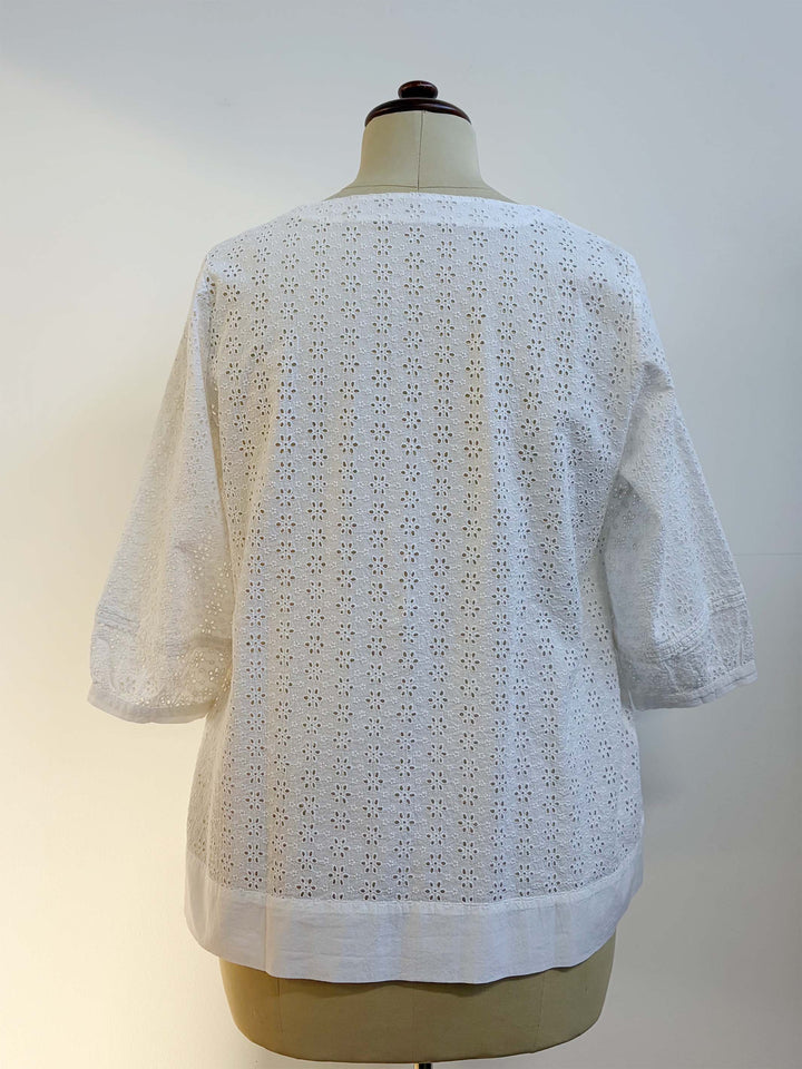 Broderie Tuck Top - White
