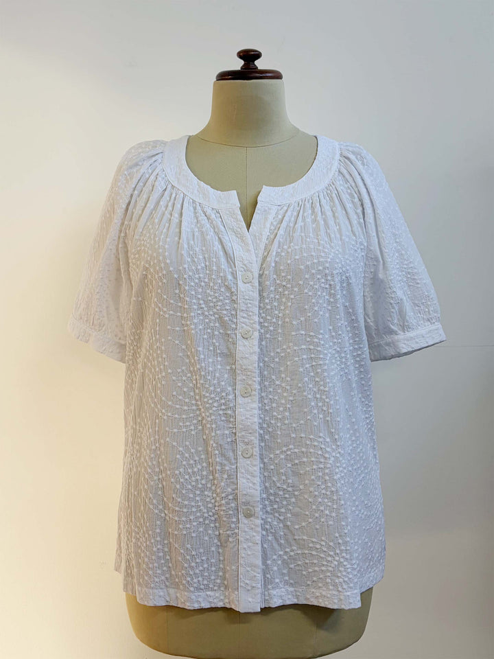 Button Through Broderie Top - White