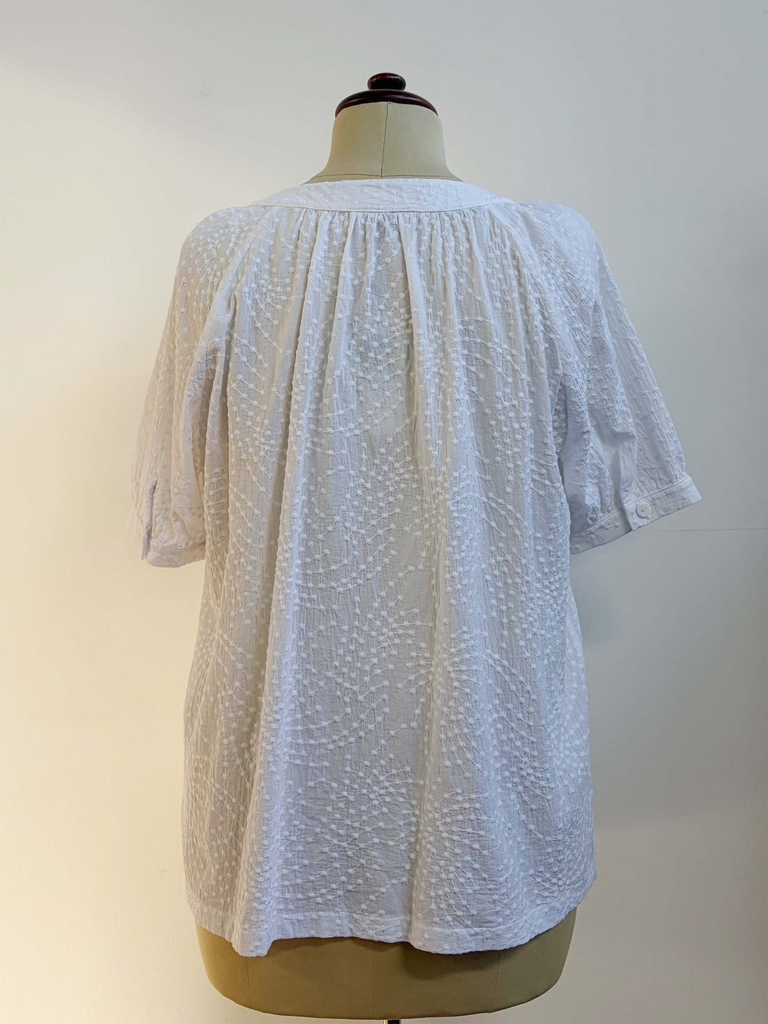Button Through Broderie Top - White