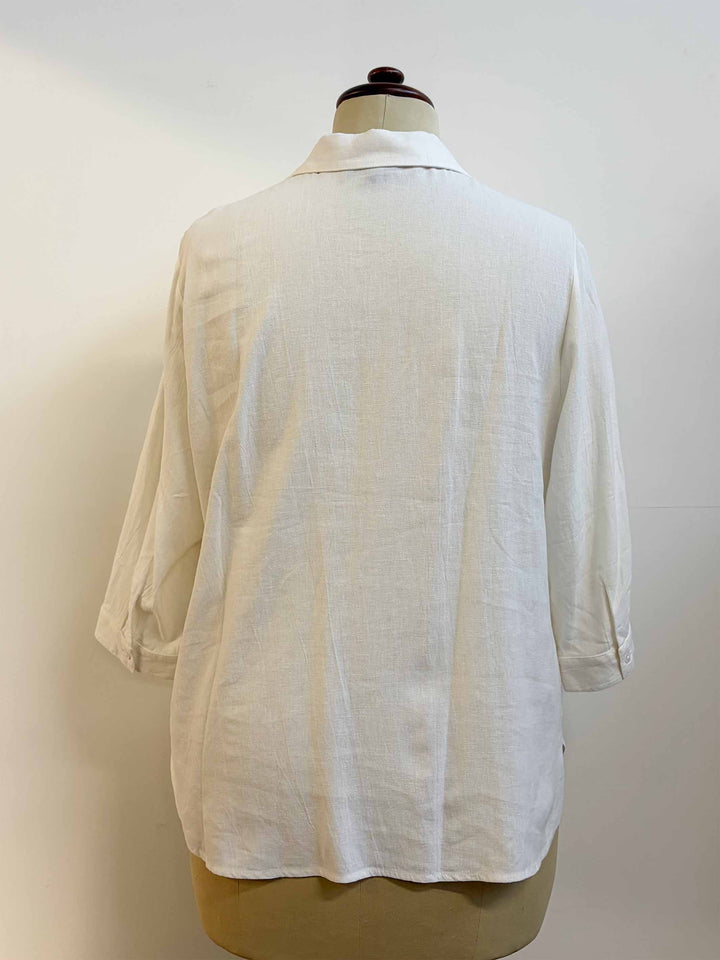 Collared Palm Embroidered Shirt - White