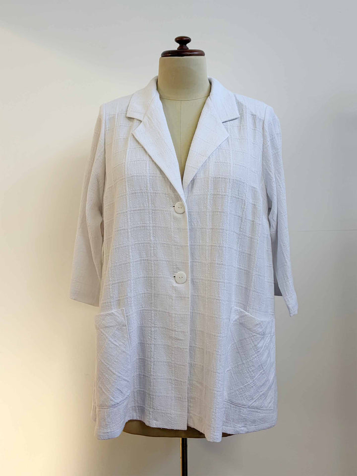 Front Pockets Check Jacket - White