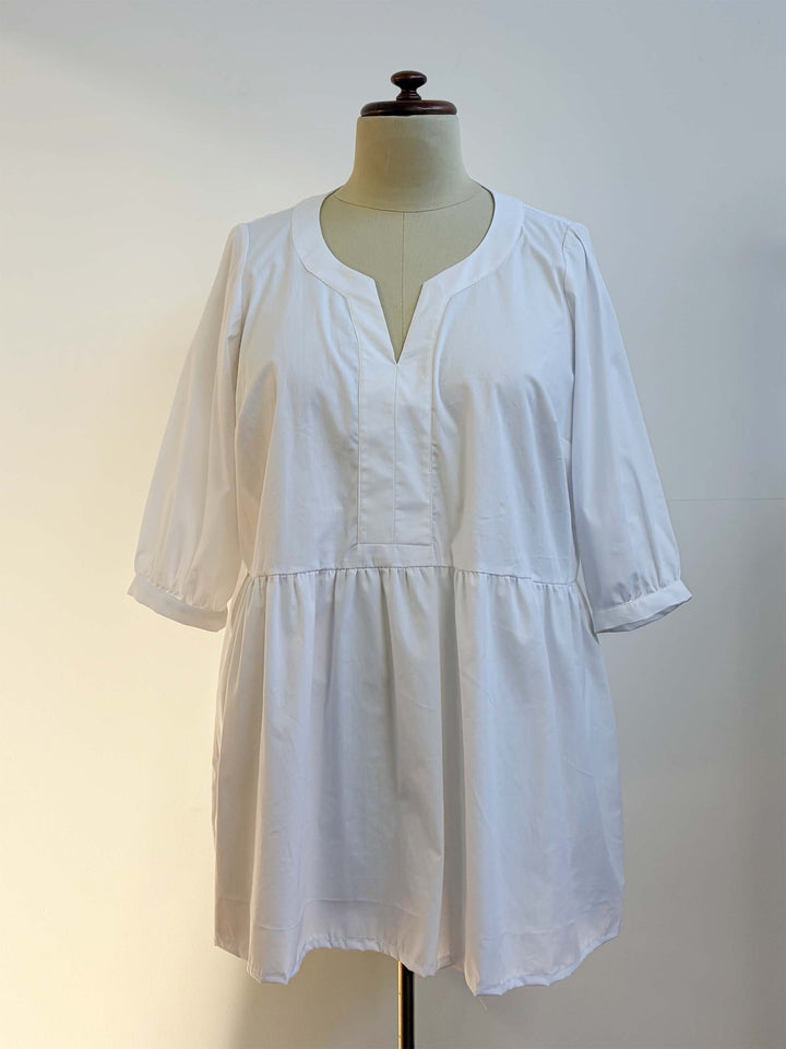 V-Inset Plain Cotton Top - White
