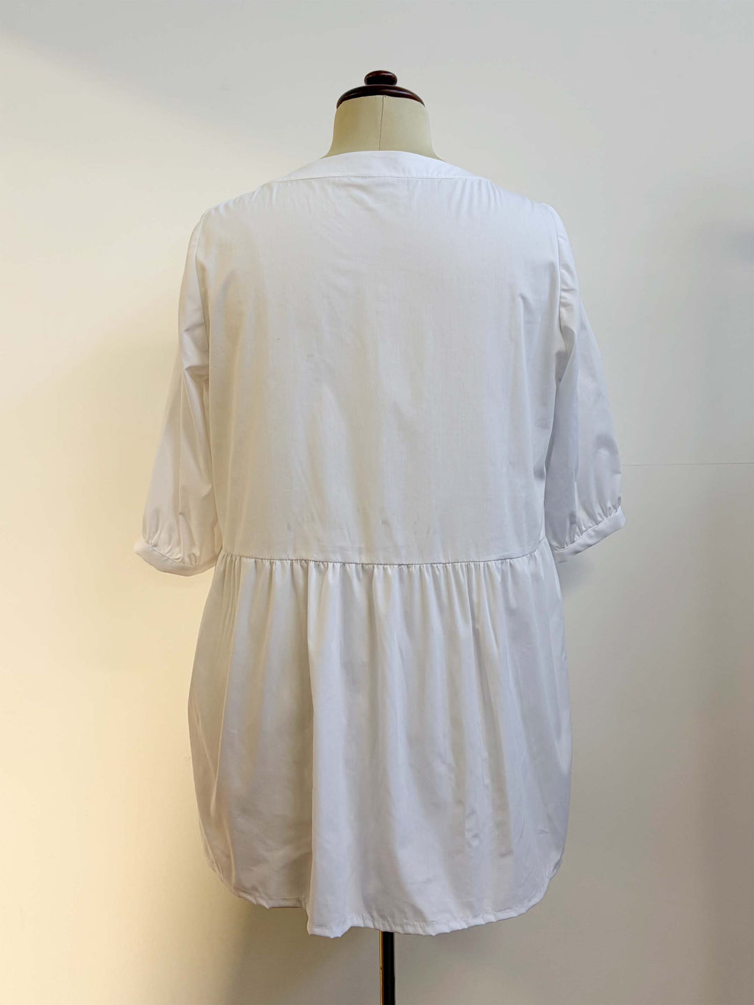 V-Inset Plain Cotton Top - White