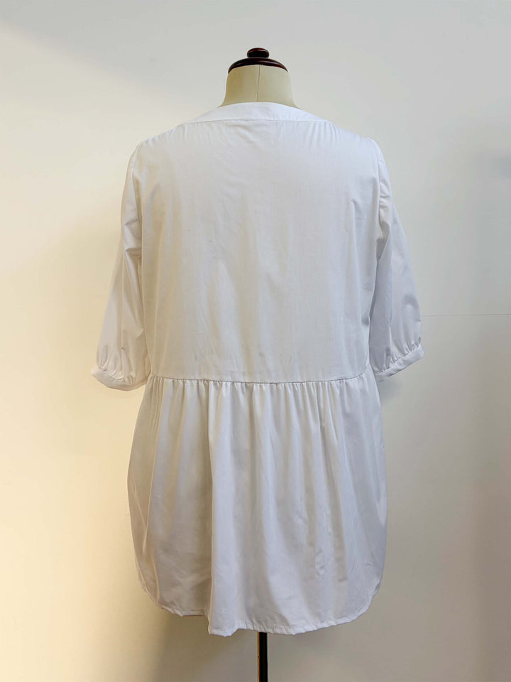 V-Inset Plain Cotton Top - White
