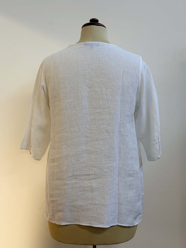 Round Neck Embroidered Top - White